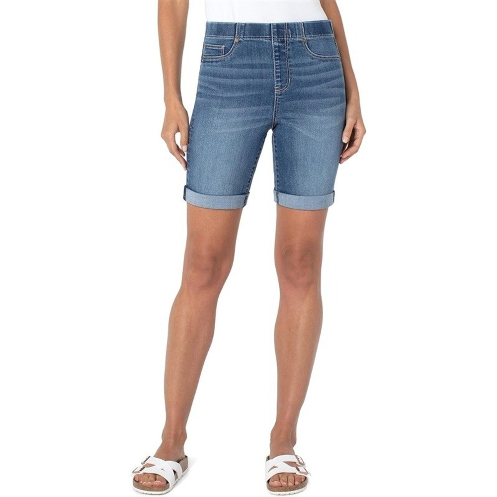 NWT Liverpool 0 25 Chloe Pull On Jean Cuff Denim Shorts Bixby Blue 132005
